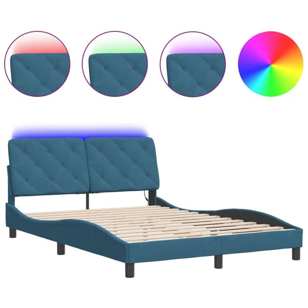 vidaXL Sängram med LED-belysning blå 120x200 cm sammet Blå