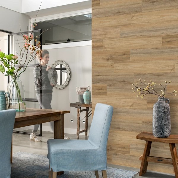 WallArt Väggpaneler träimitation naturlig ek lattebrun Brun