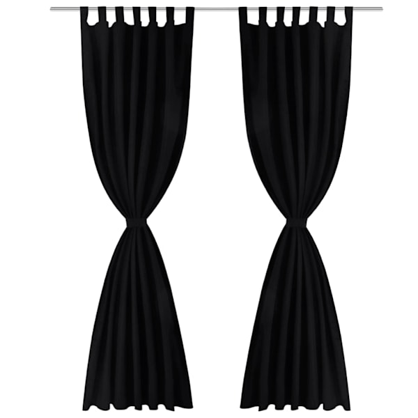 vidaXL 2-pack gardiner med öglor i svart microsatin 140 x 225 cm Svart