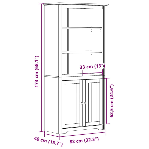 vidaXL Bokhylla BODO vit och brun 82x40x173 cm massiv furu Brun