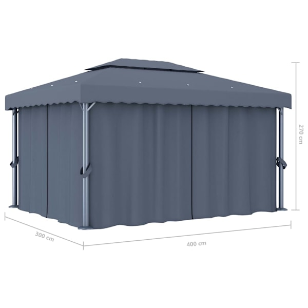 vidaXL Paviljong med draperi 4x3 m antracit aluminium Antracit