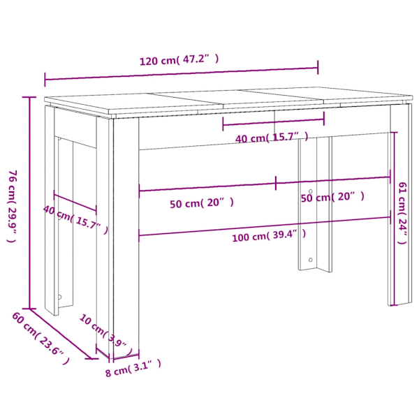 vidaXL Matbord vit 120x60x76 cm konstruerat trä Vit