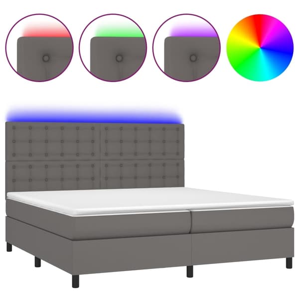 vidaXL Ramsäng med madrass & LED grå 200x200 cm konstläder Grå