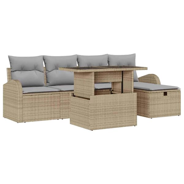 vidaXL Trädgårdsoffset 6 st Beige konstrotting Beige