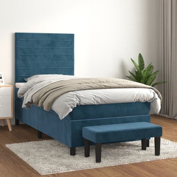 vidaXL Ramsäng med madrass mörkblå 100x200 cm sammet Blå