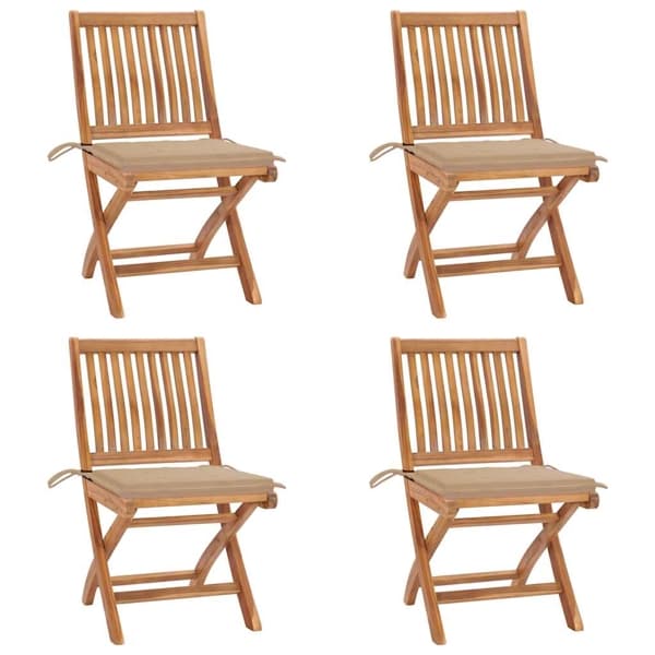 vidaXL Hopfällbara stolar med dynor 4 st massivt teakträ Beige