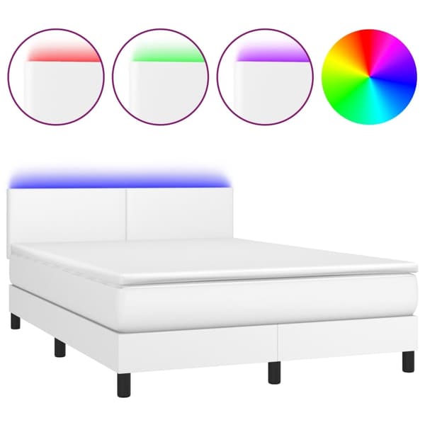 vidaXL Ramsäng med madrass & LED vit 140x190 cm konstläder Vit