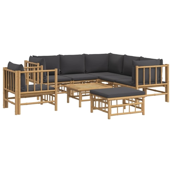 vidaXL Loungegrupp 8 delar mörkgrå dynor bambu Brun