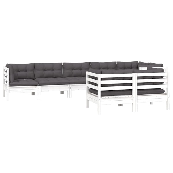 vidaXL Loungegrupp med dynor 8 delar vit massiv furu Vit