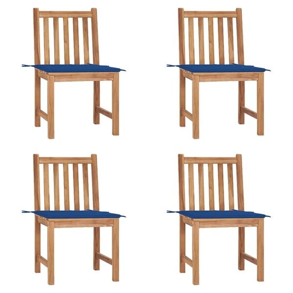 vidaXL Trädgårdsstolar 4 st med dynor massiv teak Blå