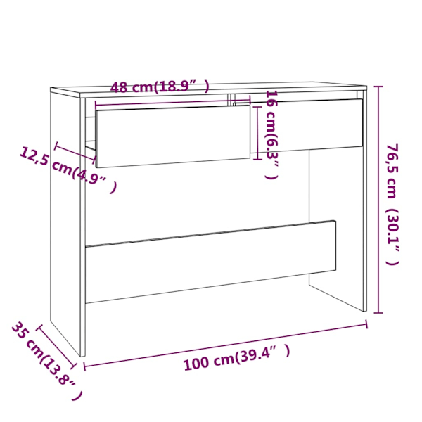 vidaXL Avlastningsbord grå sonoma 100x35x76,5 cm konstruerat trä grå