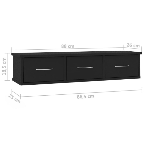 vidaXL Väggmonterade lådor svart 88x26x18,5 cm spånskiva Svart