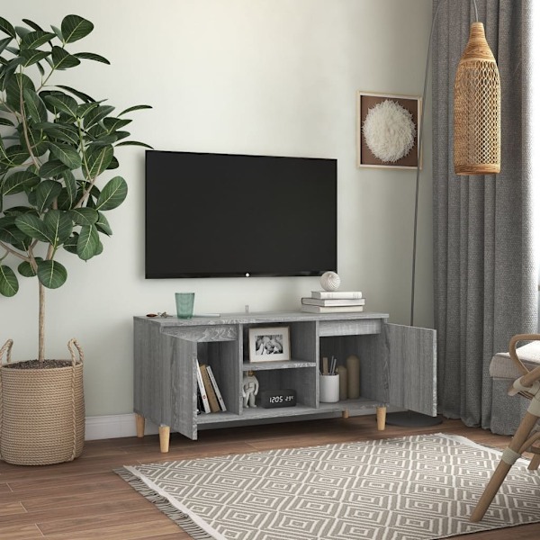 vidaXL TV-bänk med massiva träben grå sonoma 103,5x35x50 cm grå