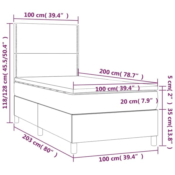 vidaXL Ramsäng med madrass mörkgrå 100x200 cm sammet Grå