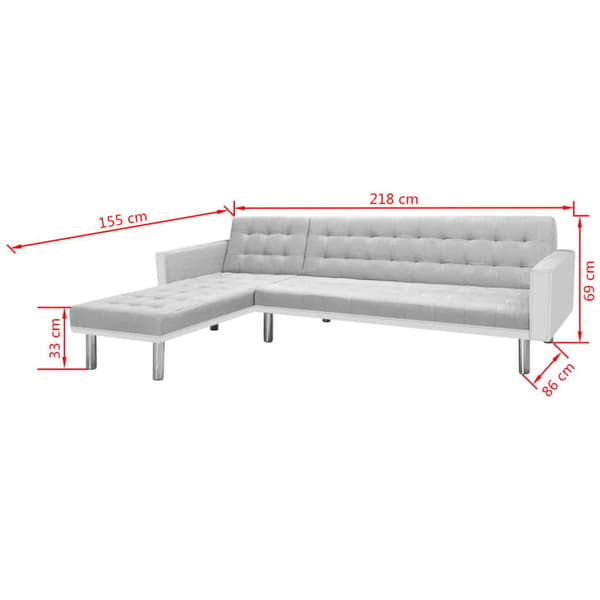 vidaXL Bäddsoffa tyg 218x155x69 cm vit och grå grå