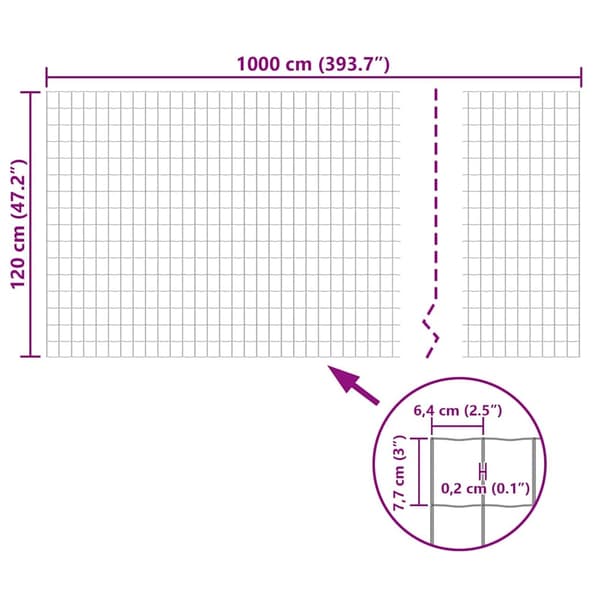 vidaXL Eurofence 10x1,2 m 77x64 mm stål grå grå