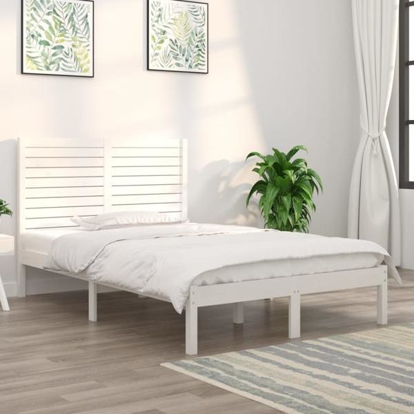 vidaXL Sängram vit massivt trä 135x190 cm Vit