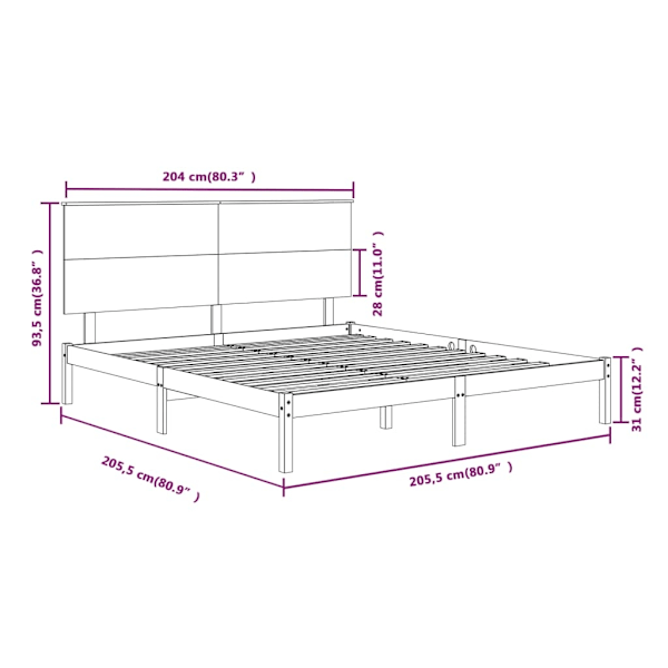 vidaXL Sängram vit massiv furu 200x200 cm Vit