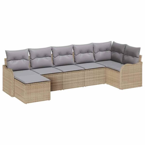 vidaXL Trädgårdsoffset 7 st Beige konstrotting Beige