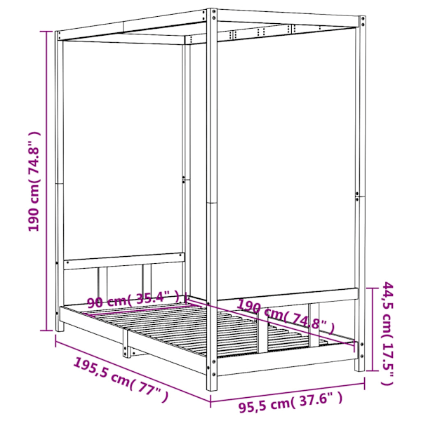 vidaXL Sängram för barn 90x190 cm massiv furu Brun