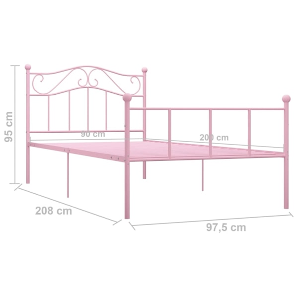 vidaXL Sängram rosa metall 90x200 cm Rosa