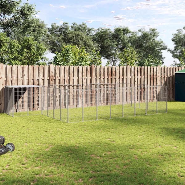 vidaXL Hundgård silver 15,73 m² stål Silver