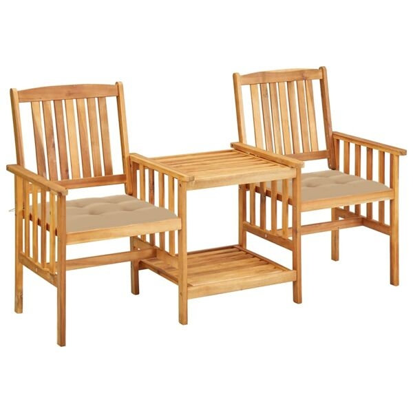 vidaXL Trädgårdsstolar med bord och dynor massivt akaciaträ Beige