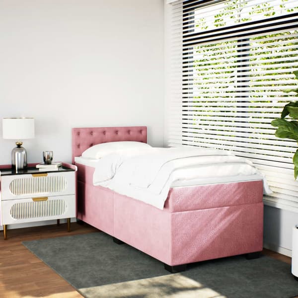 vidaXL Ramsäng med madrass rosa 90x190 cm sammet Rosa