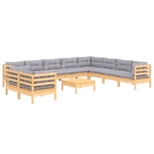vidaXL Loungegrupp med dynor 11 delar grå furu grå