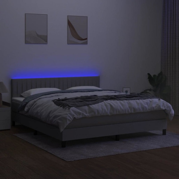 vidaXL Ramsäng med madrass & LED ljusgrå 160x200 cm tyg Grå