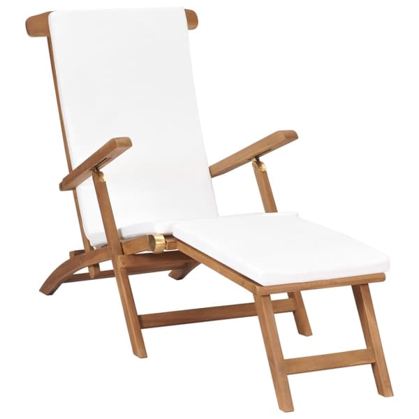 vidaXL Däckstol med dyna gräddvit massiv teak Creme