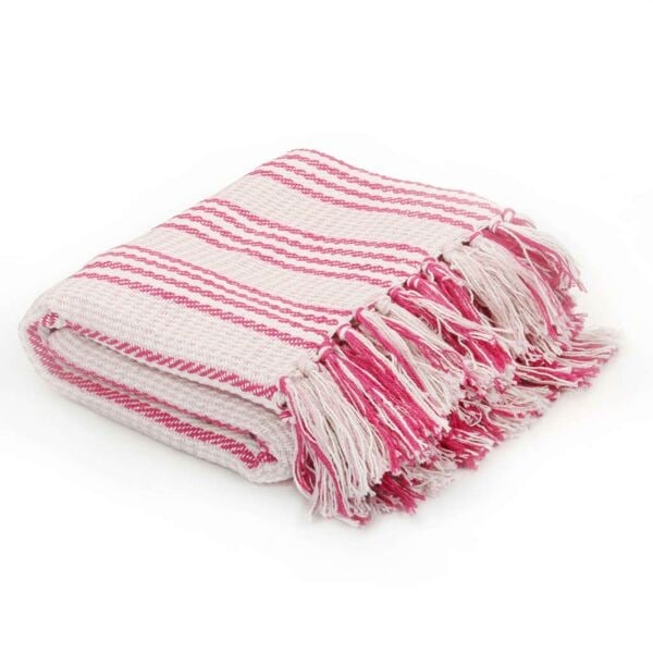 vidaXL Filt bomull ränder 125x150 cm rosa och vit Rosa