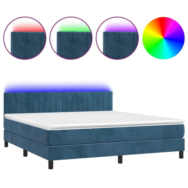vidaXL Ramsäng med madrass & LED mörkblå 180x200 cm sammet Blå