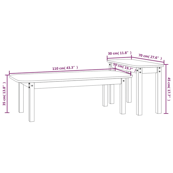 vidaXL Satsbord 2 st vit massiv furu Vit