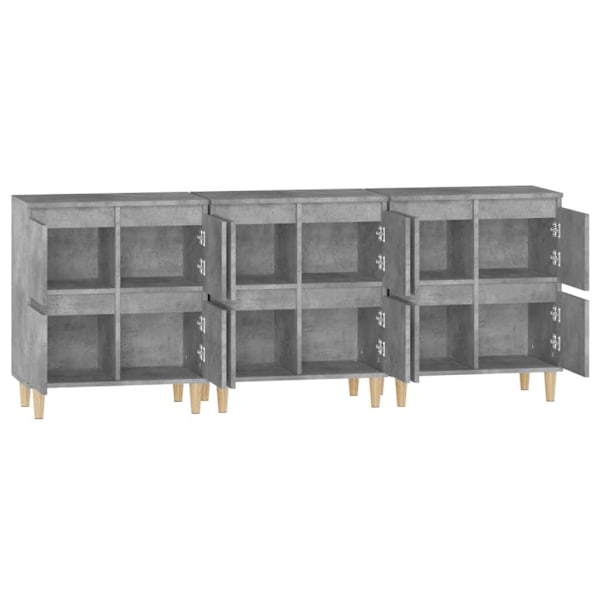 vidaXL Skänk 3 st betonggrå 60x35x70 cm konstruerat trä Grå