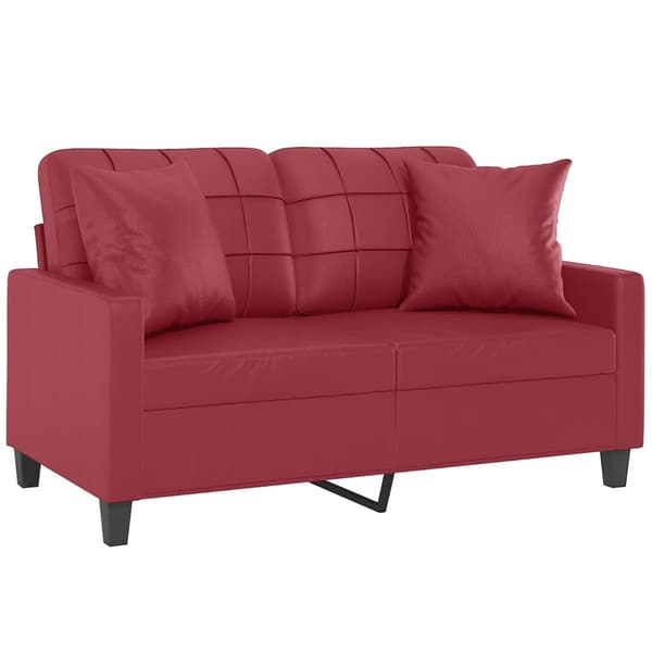 vidaXL 2-sits soffa med prydnadskuddar vinröd 120 cm konstläder Röd