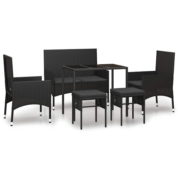 vidaXL Loungegrupp med dynor 6 delar svart konstrotting Svart