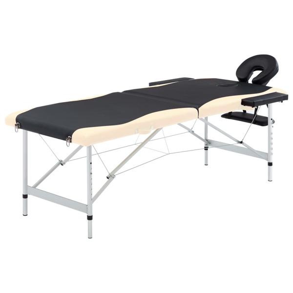vidaXL Hopfällbar massagebänk 2 sektioner aluminium svart och be Svart