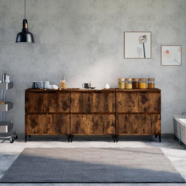 vidaXL Skänk 3 st rökfärgad ek 60x35x70 cm konstruerat trä Brun