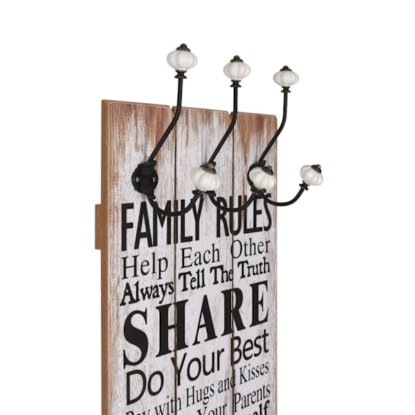 vidaXL Väggmonterad klädhängare med 6 krokar FAMILY RULES 120x40 cm multifärg