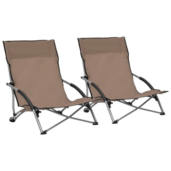 vidaXL Hopfällbara strandstolar 2 st taupe tyg Taupe