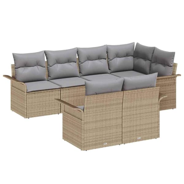 vidaXL Trädgårdsoffset 7 st Beige konstrotting Beige