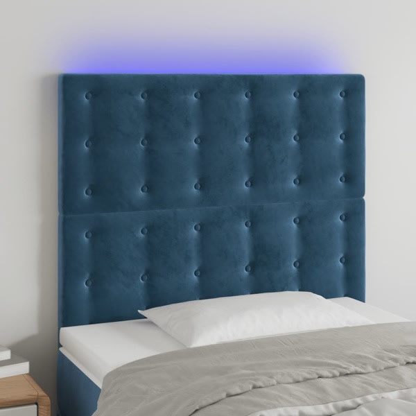 vidaXL Sänggavel LED mörkblå 90x5x118/128 cm sammet Blå