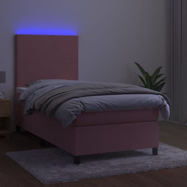 vidaXL Ramsäng med madrass rosa & LED 90x190 cm sammet Rosa