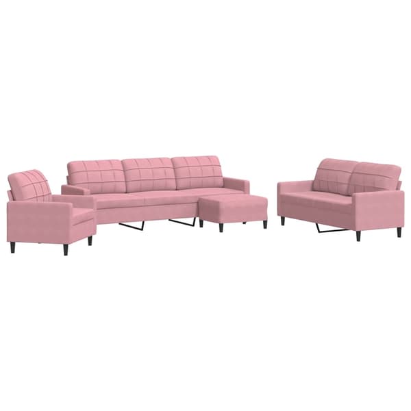 vidaXL Soffgrupp med dynor 4 delar rosa sammet Rosa