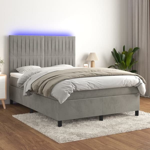 vidaXL Ramsäng med madrass & LED ljusgrå 140x200 cm sammet Grå