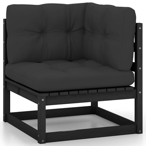 vidaXL Loungegrupp med dynor 5 delar massiv furu Svart