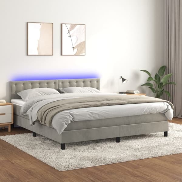 vidaXL Ramsäng med madrass & LED ljusgrå 160x200 cm sammet Grå