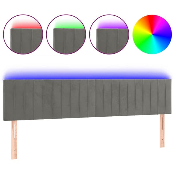 vidaXL Sänggavel LED ljusgrå 180x5x78/88 cm sammet Grå