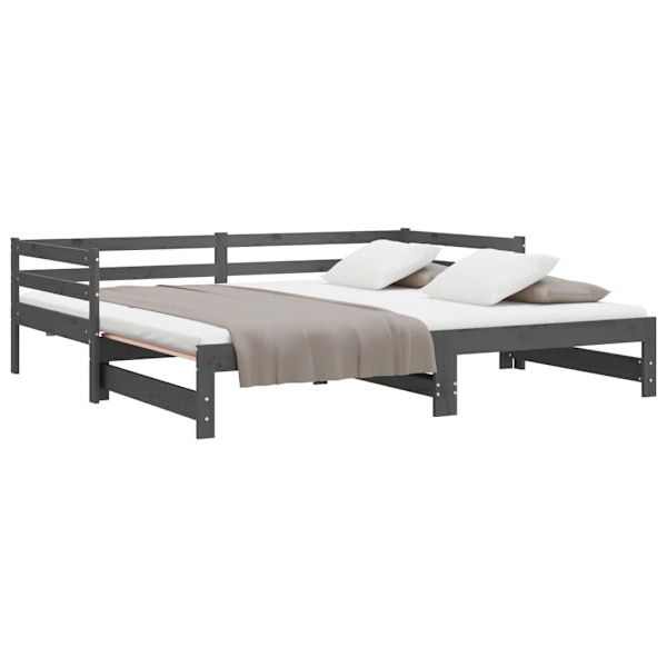 vidaXL Dagbädd utdragbar grå massiv furu 2x(90x200) cm grå